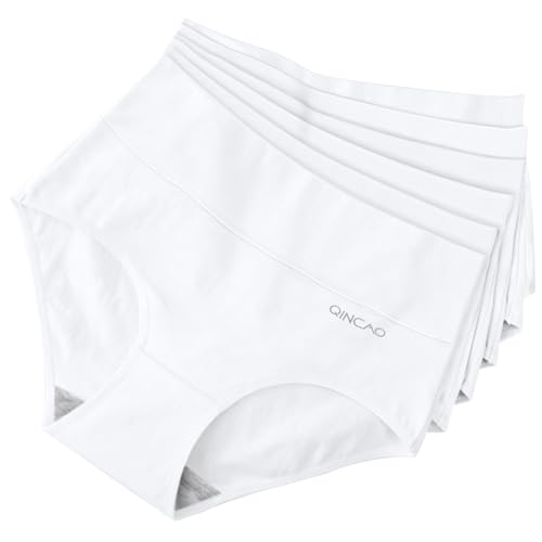QINCAO Unterhosen Damen, 6er Pack Hohe Taille Slips Baumwolle Unterwäsche, Stretch Atmungsaktiv Panties Weich