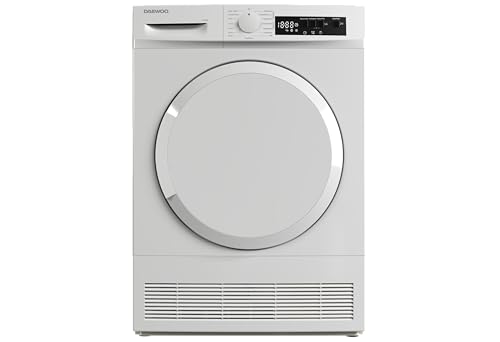Daewoo T7CT1W0DE Kondenstrockner Frontlader, G, 7 kg, 15 Programme mit 29 Min.-Kurzprogramm, Startzeitvorwahl, LED-Trommelbeleuchtung, Weiß