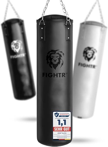 FIGHTR® Boxsack gefüllt/ungefüllt - extrem robust & langlebig | Boxsack Set inkl. 4-Punkt-Stahlkette für Boxen, Kickboxen, MMA, Muay Thai und weitere Kampfsportarten