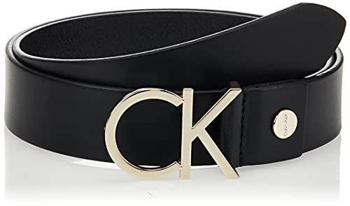 Calvin Klein Damen Gürtel Ck Logo Belt Ledergürtel, Schwarz (Black Leather/Light Gold Buckle), 75 cm