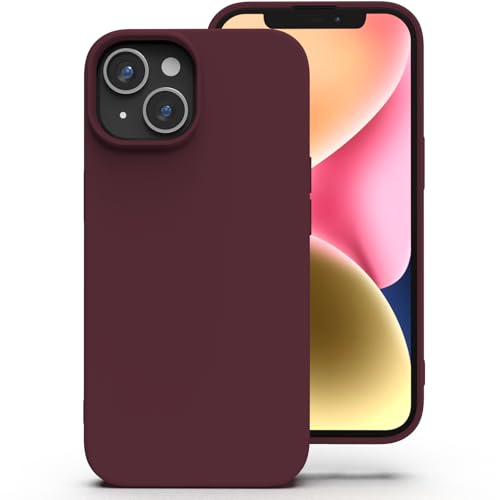 Zuvirelx Silikon Handyhülle für iPhone 14 Hülle, Weiches Griff, Dünne, Minimalistisch, Stoßfest, rutschfest, Taschenpassend - Burgunderrot