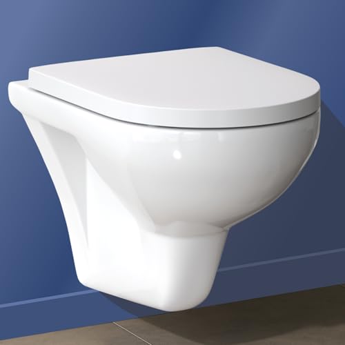AM.PM Hit – Hänge WC, Wand WC spülrandlos, Toiletten Keramik mit Absenkautomatik, Hänge Toilette FlashClean, Toilettenschüssel, Weiß, 50 cm lang