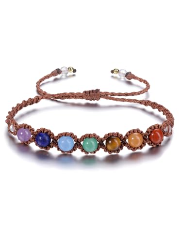GEHECRST Edelstein 7 Chakra Armband - Heilsteine Einstellbare Armbänder, Yoga Glücksarmband, Healing Reiki Energietherapie Glückbringen Talisman