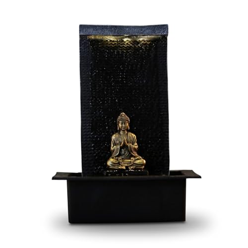 Zen Light Zen'Light Zenalität Wasserwand - Innenbrunnen mit gelbem LED -Spot - großer Tischbrunnen mit Abnehmbarer Buddha - Originalgeschenk - H: 40 cm, Schwarz