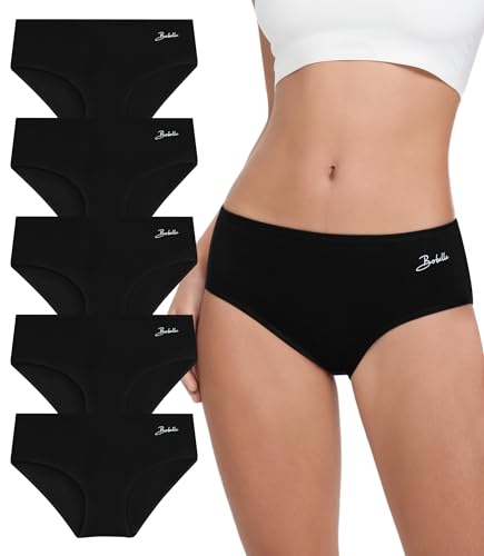 Bobelle Unterhosen Damen 5er Pack, Baumwolle Atmungsaktiv Unterwäsche Bequeme Slips Weich Frauen Panties Stretch (S-XXL) (DE/NL/SE/PL, Alphanumerisch, M, Regular, Regular, Schwarz)