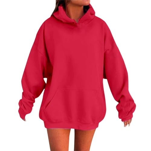 Schwarz Hoodie Damen Oversized Kapuzenpullover Sweatjacke Herbst Winter Casual Sweatshirt Langarm Baumwolle Hoody Oberteile Mit Kapuze,Langer Pullover Für Leggings,Retro-Mode Rosa Weiß Rot Xl 4xl 5xl
