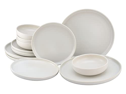 CreaTable, 33065, Serie Uno offwhite, 12-teiliges Geschirrset, Teller Set aus Steinzeug, spülmaschinen- und mikrowellengeeignet, Made in Portugal