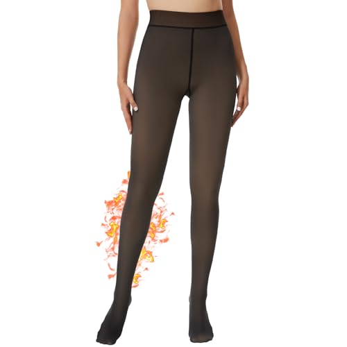 HIPOWER Thermo Strumpfhose Damen Winter Gefütterte Strumpfhose High Waist Warme Dicke Thermostrumpfhose Gefälschte Durchscheinend Bauchweg Pantyhose Plüsch(A-Schwarz Gefälschte Durchscheinend, M)