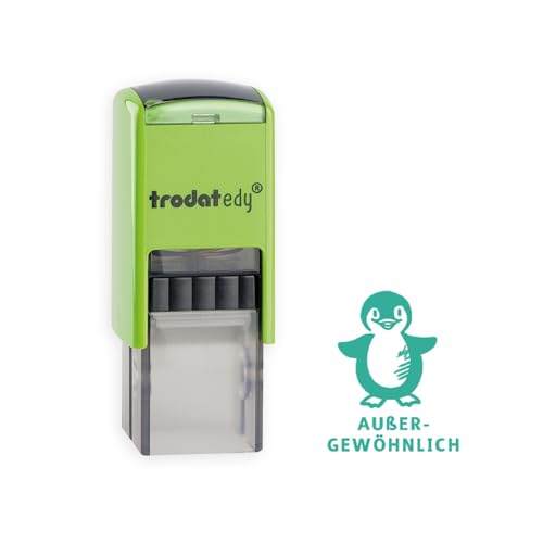 Trodat edy FIX Motivationsstempel für Lehrer und Pädagogen, Stempelset zum Motivieren – 1 Motiv Pinguin AUßERGEWÖHNLICH, Deutsch, Gehäuse Grün, Abdruck Grün, Selbstfärbend, 20 x 20 mm