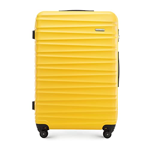 WITTCHEN Reisekoffer Groß Rollkoffer Trolley Großer Koffer Check-In Gepäck Hartschale aus ABS 4 Spinner-Rollen Zahlenschloss Groove Line Größe L gelb Lufthansa/Eurowings/Ryanair