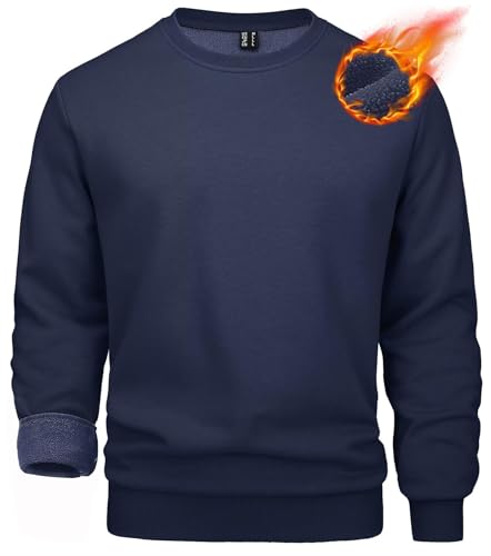 MAGCOMSEN Herren Sweatshirt Crewneck Arbeitspullover Basic Einfarbig Fleeceshirts Herren Lässig Sport Pulli Baumwolle Warme Trainingsshirt Wandern Trekking Shirt mit Rundhalsausschnitt Dunkelblau L