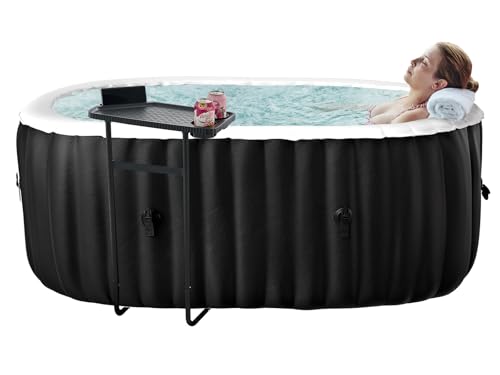 Aufblasbarer Whirlpool für 1-2 Personen | Ovales, portables Spa mit 100 Luftdüsen | Inkl. Heizpumpe, Filter & Isolierabdeckung | 190L x 120B x 63H cm