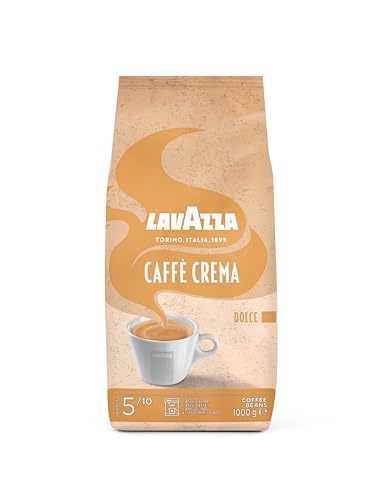 Lavazza, Caffè Crema Dolce, Arabica und Robusta Kaffeebohnen, Ideal für Espressomaschinen, mit Aromanoten von Trockenfrüchten, Nussiger Geschmack, Intensität 5/10, Mittlere Röstung, 1 kg Packung