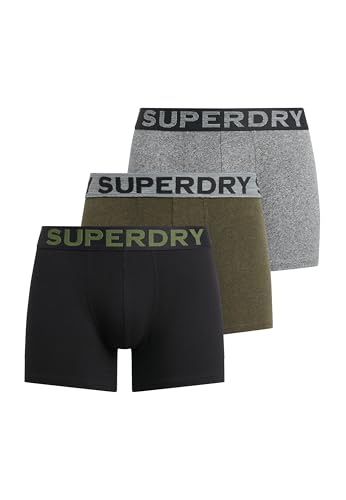 Superdry Herren Boxershorts im 3er-Pack Asphalt Gesprenkelt/Winter Kaki Gesprenkelt/Schwarz M