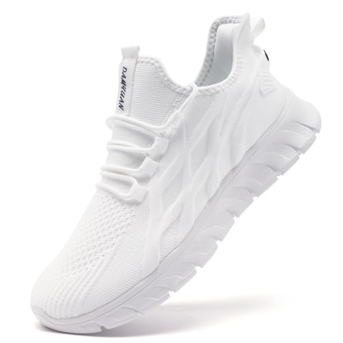 IEBPEH Schuhe Herren Sportschuhe Sneaker Turnschuhe Laufschuhe Slip On Freizeit leicht Tennisschuhe Atmungsaktiv Fitnessschuhe Wanderschuhe Weiß 46