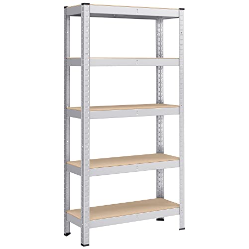 SONGMICS Schwerlastregal, Kellerregal, Lagerregal, 30 x 75 x 150 cm, Regal mit Stahlgestell, bis 650 kg belastbar, 5 verstellbare Ablagen, silbern GLR030E01