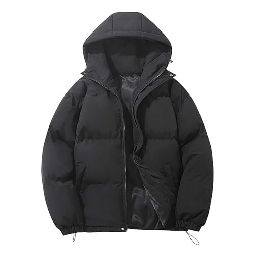 Generisch Herren Winter Steppjacke mit Kapuze Warm Gefüttert Daunenjacke Einfarbig Schwarz M Wasserdicht Outdoor Dick Steppmantel Leichte Komfortabel Parka Jacke Loose Winterjacke