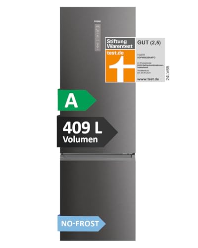 Haier Kühl Gefrierkombination 2D 60 SERIE 5 PRO HDPW5620ANPD; 2,05 m, No Frost; Energieeffizienzklasse A; Kühlschrank mit Gefrierfach freistehend, XL-Fassungsvermögen 409L; Wi-Fi, smarte Kühlfächer
