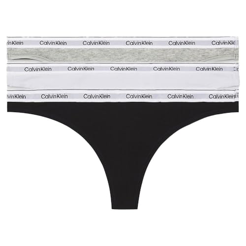 Calvin Klein Damen 3er Pack Strings Thong Unterwäsche, Mehrfarbig (Black/White/Grey Heather), S