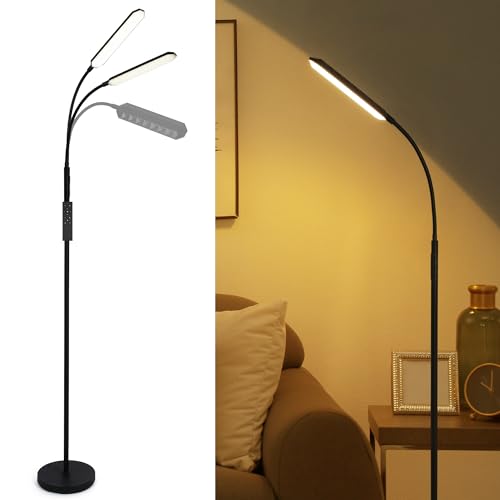 LuminexDesigns LED Stehlampe Wohnzimmer Leselampe – 18W Super Helle Dimmbare Stehleuchte 2700K-6500K mit Fernbedienung, Timer, Energiesparend Kinderfreundlich für Schlafzimmer, Büro, Leseecke Schwarz