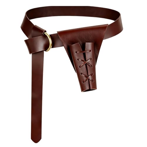 1 Mittelalter Gürtel mit Schwerthalter, Retro Piraten Gürtel Herren, Schwert Holster und Kunstledergürtel Ritter Wikinger Piratengürtel für Damen Herren Karneval Halloween Cosplay Mottoparty, Braun