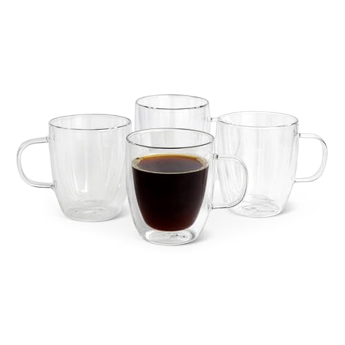 Amazon Basics Doppelwandige Glas-Kaffeebecher, 4-Teiliges Set, 354,9ml, Spülmaschinenfest