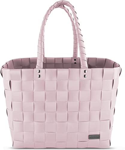 normani® Einkaufstasche Shopper geflochten aus Kunststoff - robuster Strandkorb Vintage Style 38cm x 25cm x 28cm Farbe Hellrosa