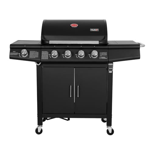 TAINO RED 4+1 Gasgrill Grillwagen BBQ Edelstahl-Brenner Gas-Grill 4 Brenner Seitenkocher Schwarz