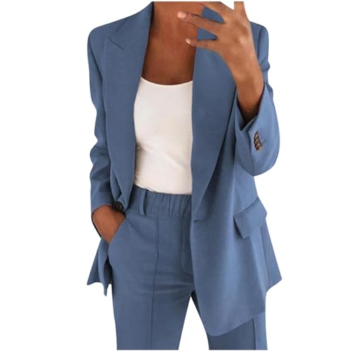 AACH Hosenanzüge für Damen Elegant Blazer Anzug Set Einfarbig Streetwear Zweiteilig Hosenanzug Business Modern Anzughose Revers Sportlich Slim Fit Büro Outfit Anzugjacke Sommer Freizeitanzug