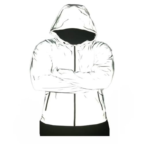 laufjacke reflektierend，360 Reflektierende Herrenjacke Unisex Full Reflective Jacke Laufjacke/Atmungsaktiv/Winddicht/Wasserabweisend/Reflekierend,Grau 2,S