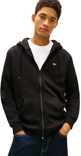 Tommy Jeans Herren TJM Reg Flag Zip Fleece Thru Dm0dm20743 Kapuzenpullover Mit Durchgehendem Reißverschluss, Black (Black), XL EU