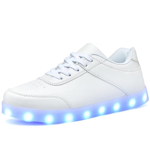 Unisex Leuchtende Schuhe LED Turnschuhe USB Aufladen Paar Schuhe High Top für Damen Herren Blinkende Turnschuhe, Dbwhite, 44 EU