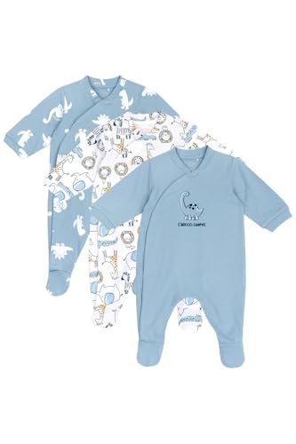 Chicco, Strampler für Neugeborene, 3er-Set, aus 100% Baumwolle, mit Fußteil und praktischer Öffnung, Babykleidung 0–3 Monate, Geschenkideen zur Geburt