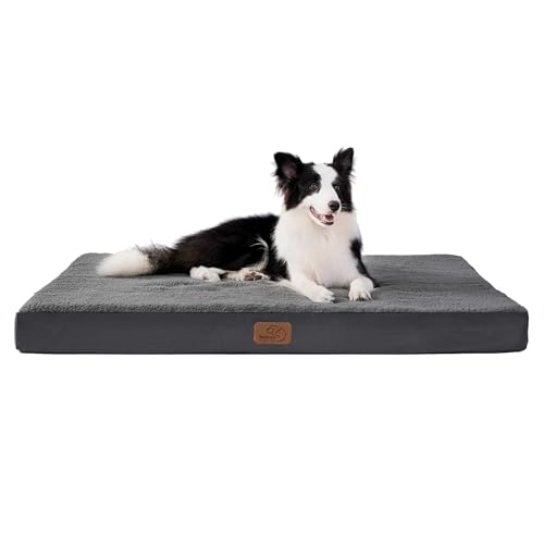 BEDSURE orthopädisches Hundebett Grosse Hunde - 112x81x7.6cm Hundekissen flauschig Hundematte waschbar Hundematratze in dunkelgrau für große Hunde