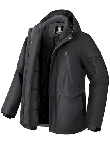 Pioneer Camp Herren Winterjacke Wasserdicht Wintermantel Herren Warm Fleece GefüTtert Winddicht Parka Herren Winter Mit 9 Taschen MäNner Outdoor Softshelljacke Mit Kapuze Schwarz L