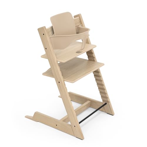 Stokke Tripp Trapp Hochstuhl, Oak Natural - Inklusive Stuhl + Baby Set2 für Kinder von 6-36 Monaten - Verstellbar, ergonomisch & leicht zu reinigen