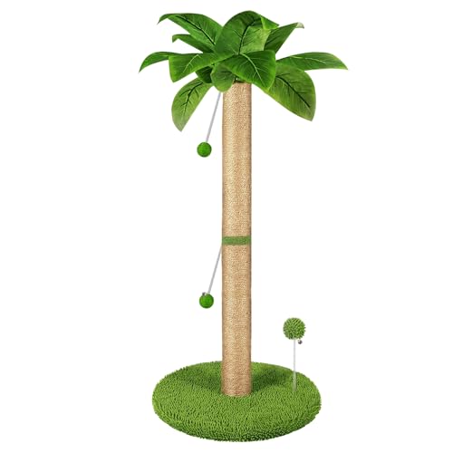 HOMYHANDS Kratzbaum für Katzen, 82 cm hoch, mit Premium-Sisalseil, zwei interaktiven baumelnden Bällen und Federballspielzeug für Indoor-Kätzchen und Katzen