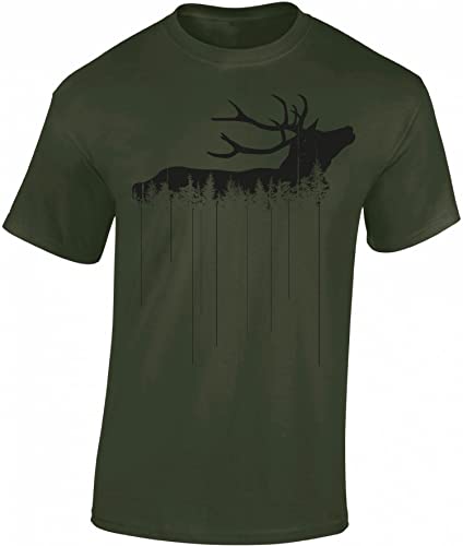 Baddery Jäger T-Shirt Männer - Waldhirsch - Jagd Tshirt Herren - Geschenk Kleidung Zubehör (Army L)