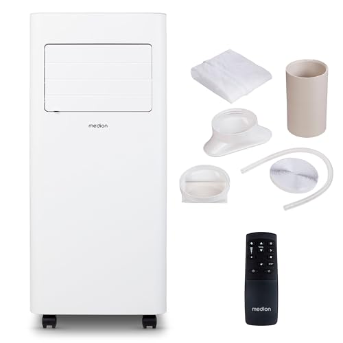 MEDION Mobile Klimaanlage mit Abluftschlauch E701 (7000 BTU, mobil, inkl. Fensterabdichtung, bis 25m², 3in1 Kühlen Entfeuchten Ventilieren, Schlafmodus, MD 37730)