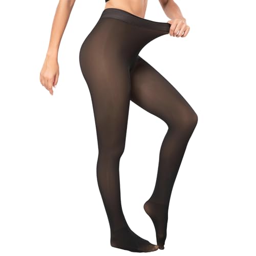 Dresmannst Thermo Strumpfhose Damen Winter Feinstrumpfhose Gefütterte Pantyhose Wärmende Plüschstrümpfe Bauchweg Fleece Gefälschte Durchscheinend Schwarz 220g, L-XL