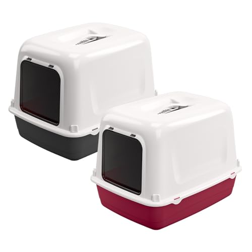 Ferplast Katzenklo, Katzentoilette mit Deckel, 2 geruchshemmende Aktivkohlefilter, abgedunkelte Schwingtür, 36 x 47 x h 35 cm, Clear CAT 10 Haustiertoilette