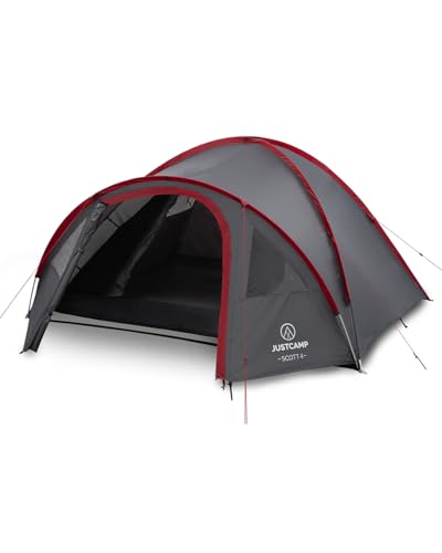 Justcamp Scott Campingzelt für 4 Personen, leicht, stabil, wasserdicht - Kuppelzelt (doppelwandig) mit verschließbarem Vorraum - Iglu-Zelt mit Lüftungshutzen und Moskitonetz an der Schlafkabine
