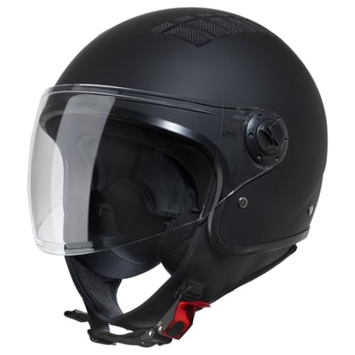 VINZ Como Jethelm mit Visier ECE 22.06 Zertifiziert | Roller Helm Mopedhelm Für Motoroller & Vespa | Herren & Damen | Motorradhelm in XS-XL | Erhältlich in 4 Farben - Matt Schwarz