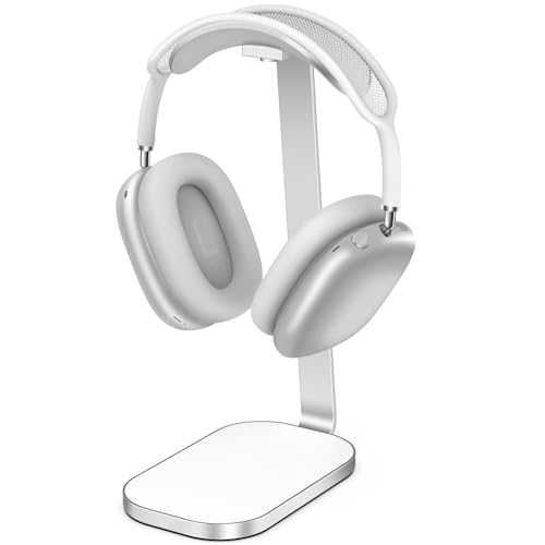 VICHYIE Kopfhörer Ständer, Schwerer Headset Halterung für AirPods Max, Schreibtisch Zubehör für Over-Ear Kopfhörer, Gaming Headsets, aus Aluminium, ABS und Silikon - Silber weiß