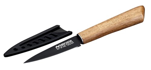 Nirosta Gemüsemesser Flow – Hochwertige Edelstahlklinge mit Antihaftbeschichtung, zertifizierter Akazienholzgriff, inklusive nachhaltigem Klingenschutz, Schwarz