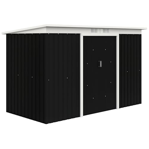 Outsunny Metall Gerätehaus 6,3m³ 280x130x172cm Geräteschuppen mit Pultdach Schiebetür wetterfest Gartenhaus Outdoor Garten Schuppen Schrank für Hinterhof Außenbereich Anthrazit, Dunkelgrau