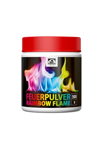 HANSA RAINBOWFLAME Feuerfarben Pulver für buntes Feuer (500g.) Trockenpulver für Flammenfärbung | Feuer Farbe für Feuerstellen, Kamin, Ofen | Feuerpulver