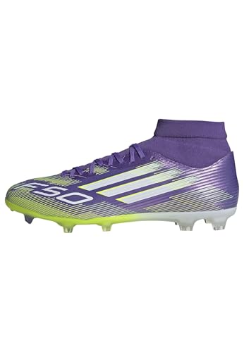 adidas Unisex F50 League Mid Firm Ground/Multi Ground Football Boots, Purple Rush/Cloud White/Lucid Lemon, 42 EU