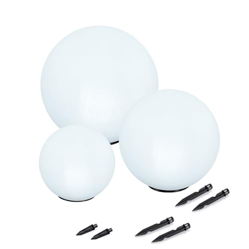 Esotec Solarkugeln Basic, Multicolor, 3er Set, 7 Leuchtfarben, Farbwechsel, 20+30+40cm, Akku, Solarmodul, Leuchtkugeln Garten, LED Gartenkugeln, Solarlampen für außen, Winterfest, wetterfest, 102614