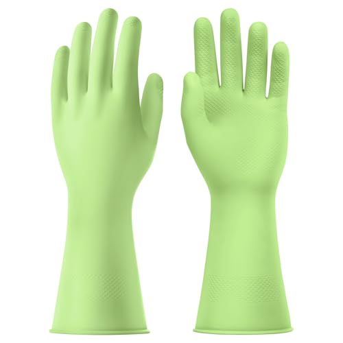 AUAUY Wiederverwendbare Haushaltshandschuhe, Hautsympathische Handschuhe mit Rutschfestem Griff, Wasserdicht Gummihandschuhe für Küchenarbeit, Haushaltsreinigung und Geschirrspülung (Grün-L)
